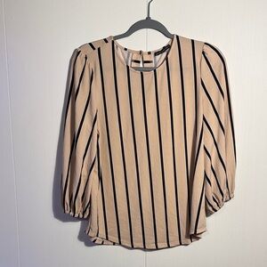 Striped Puff Sleeve Blouse - Black and Tan